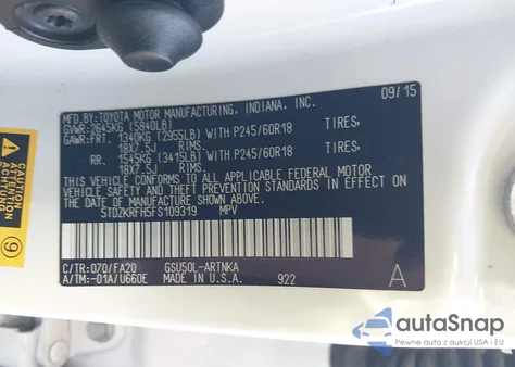 2015 Toyota Highlander Le Plus V6 из США, поврежденный, VIN 5TDZKRFH5FS109319